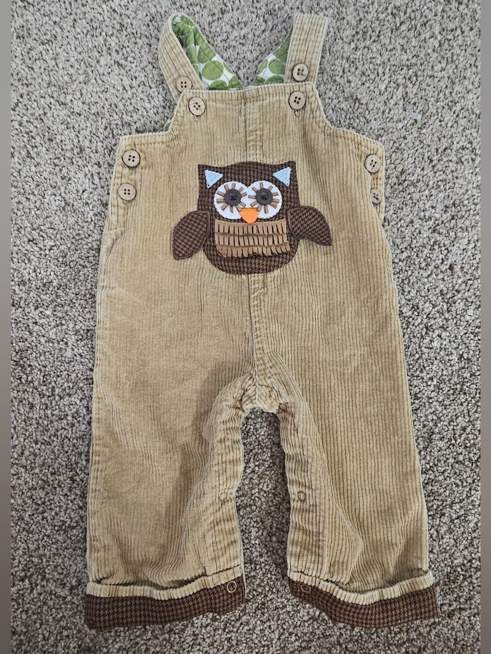 Vintage Mud Pie Baby Owl Corduroy Overalls. Size 6-9 Mths